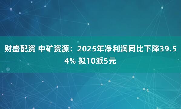 财盛配资 中矿资源：2025年净利润同比下降39.54% 拟10派5元